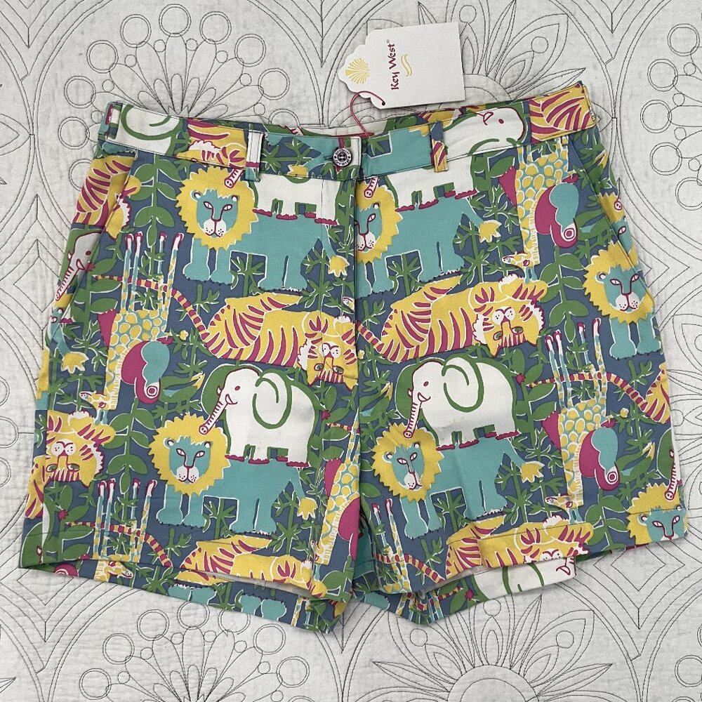 KEY WEST Jungle Animals Print Shorts High Waist Colorful *like Lilly P*